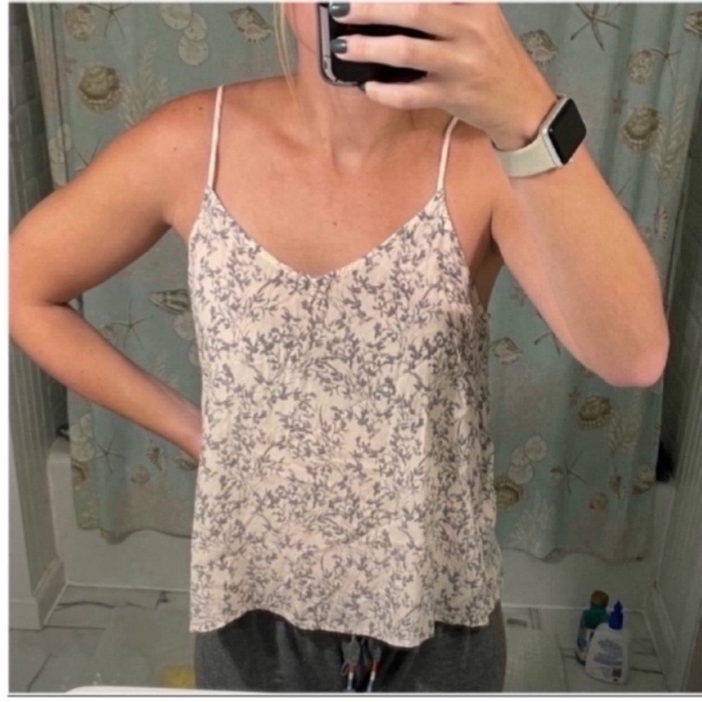 Floral Spaghetti Strap Top - Cream and Gray
